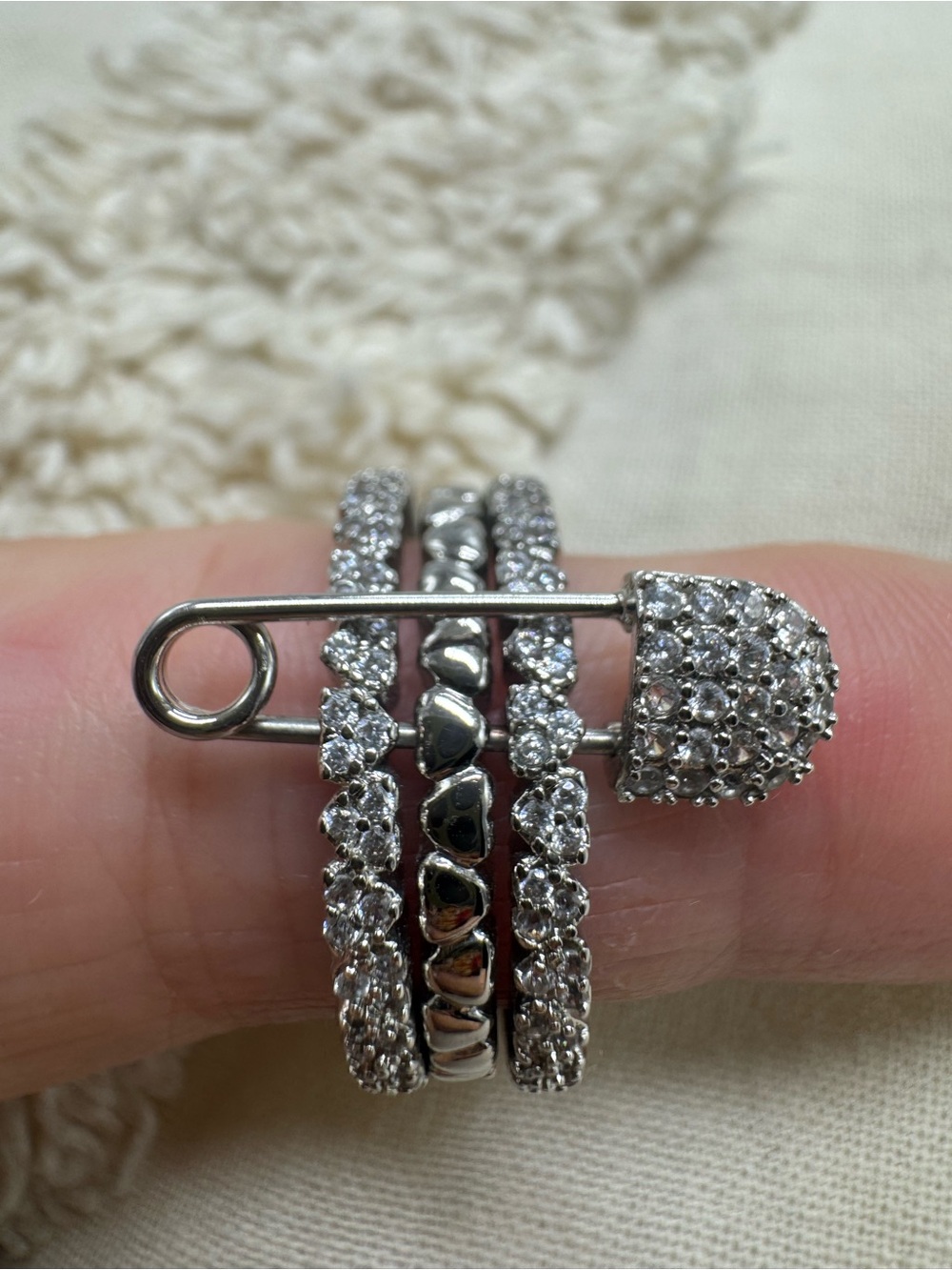 Convertible Transformer Set: 3 Rings & Zirconia Safety Pin Brooch
